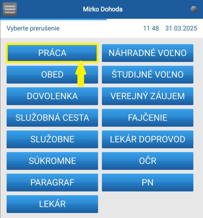Výber prerušenia práca na tablete