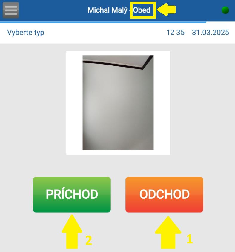 Výber typu prístupu príchod/odchod na tablete