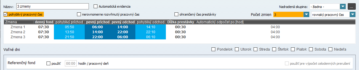 Nastavenia počítania dochádzky